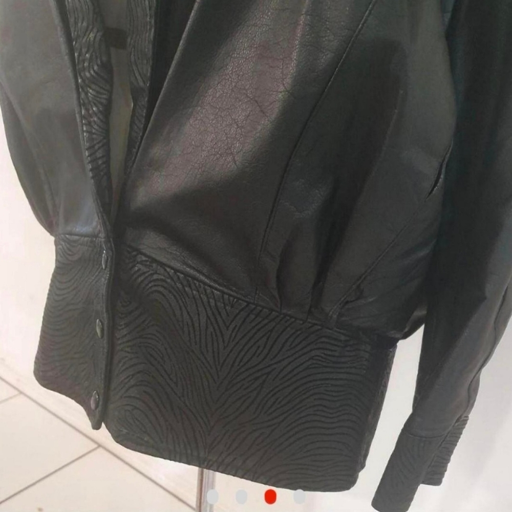 Size 12 80s vintage leather bomber jacket retro - Picture 3 of 9